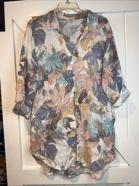 Lightweight Floral Button-Down Tunic Shirt - Multi Pastel